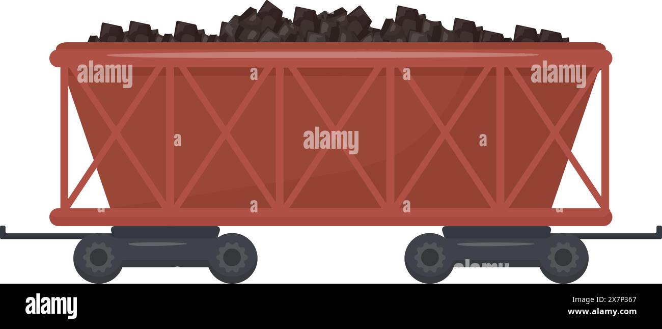 Illustration vectorielle d'un chariot de mine de charbon sur rails Illustration de Vecteur