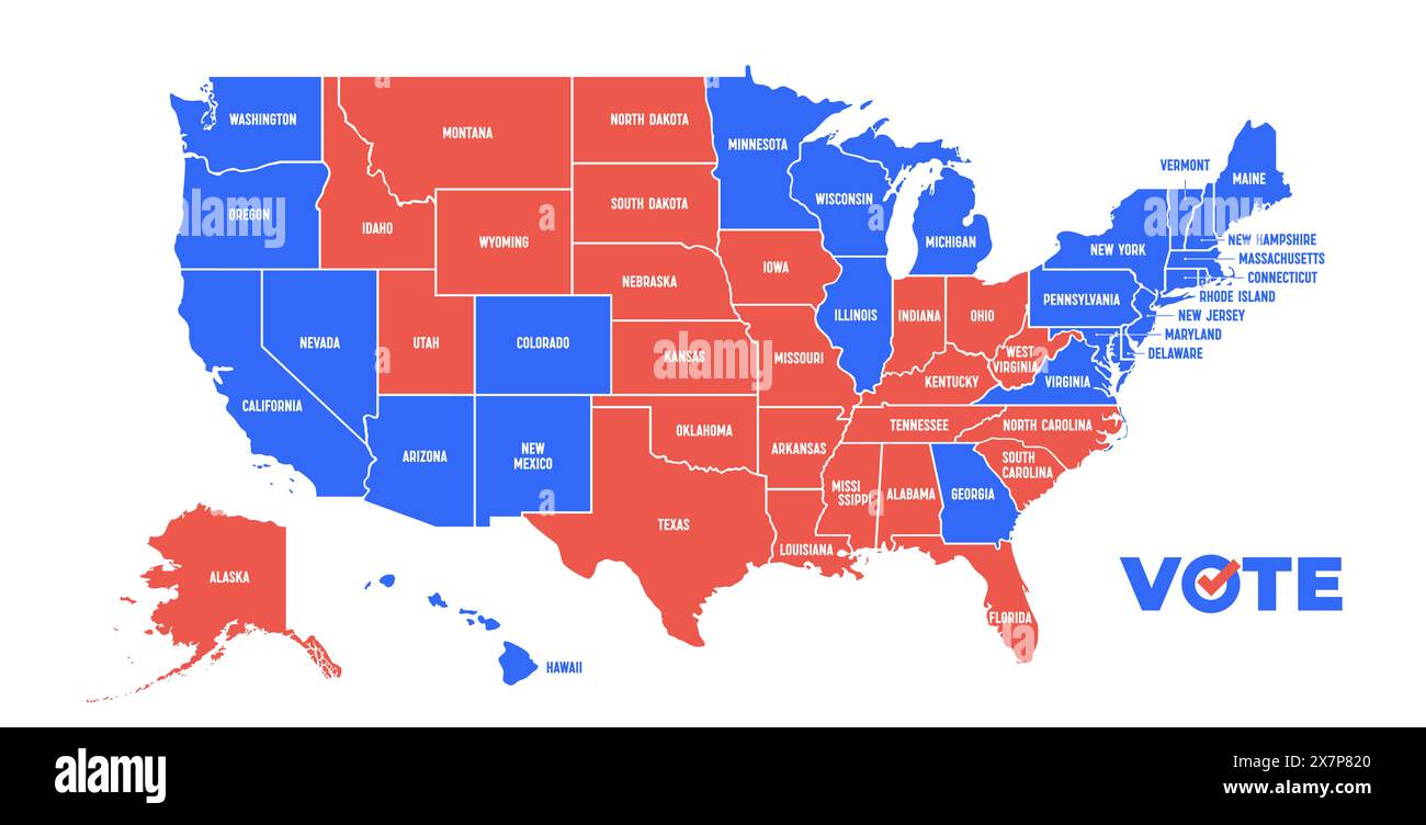 Carte de vote des États-Unis. Affiche carte des États-Unis Illustration de Vecteur