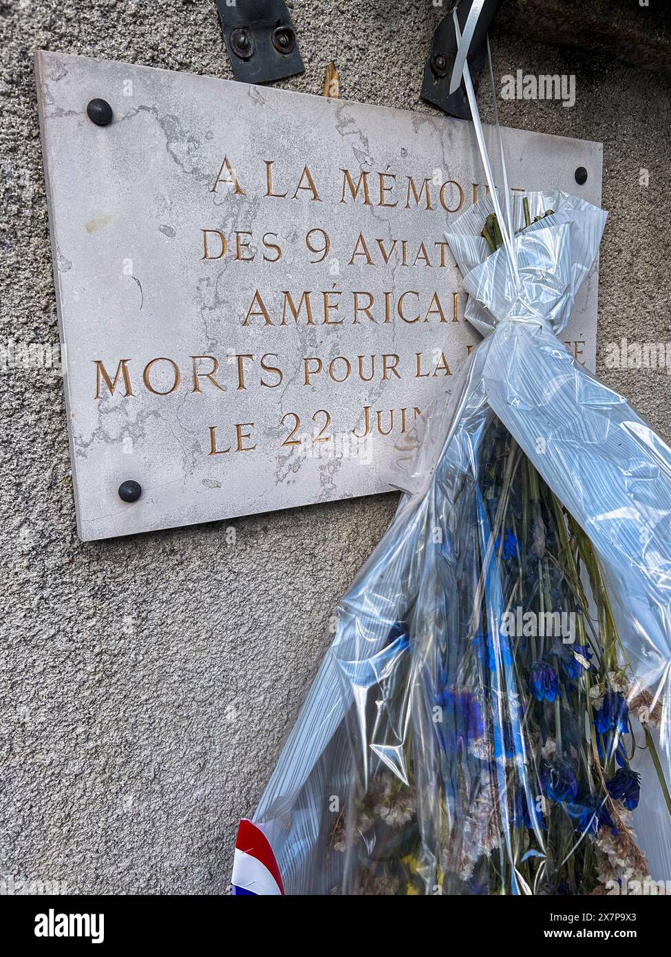 Joinville-le-Pont, France, Paris banlieue, extérieur, scène de rue,, détail, Memorial Sign, soldats américains tués, juin 1944, accident d'avion, Memorial Banque D'Images
