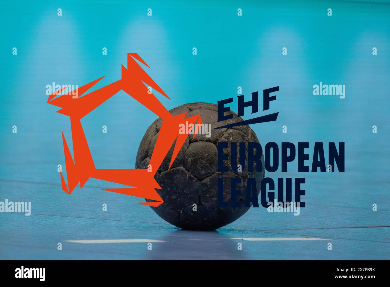 Image symbole EHF European League (Handball) : logo et gros plan d'un Handball Banque D'Images