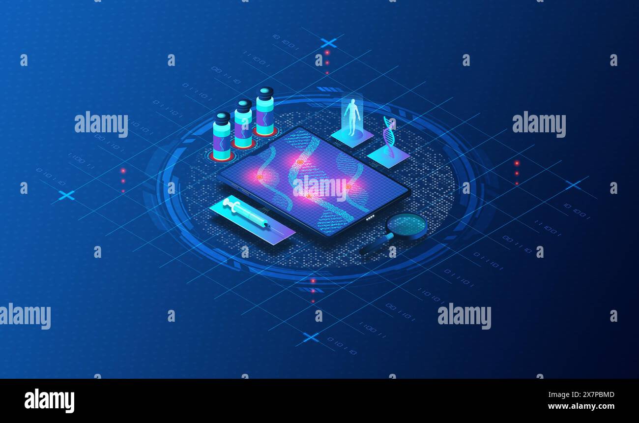 Concept d'outils diagnostiques de nouvelle génération - analyse des microARN circulants - utilisation des microARN dans le sang comme biomarqueurs pour diverses maladies - 3D illustrati Banque D'Images