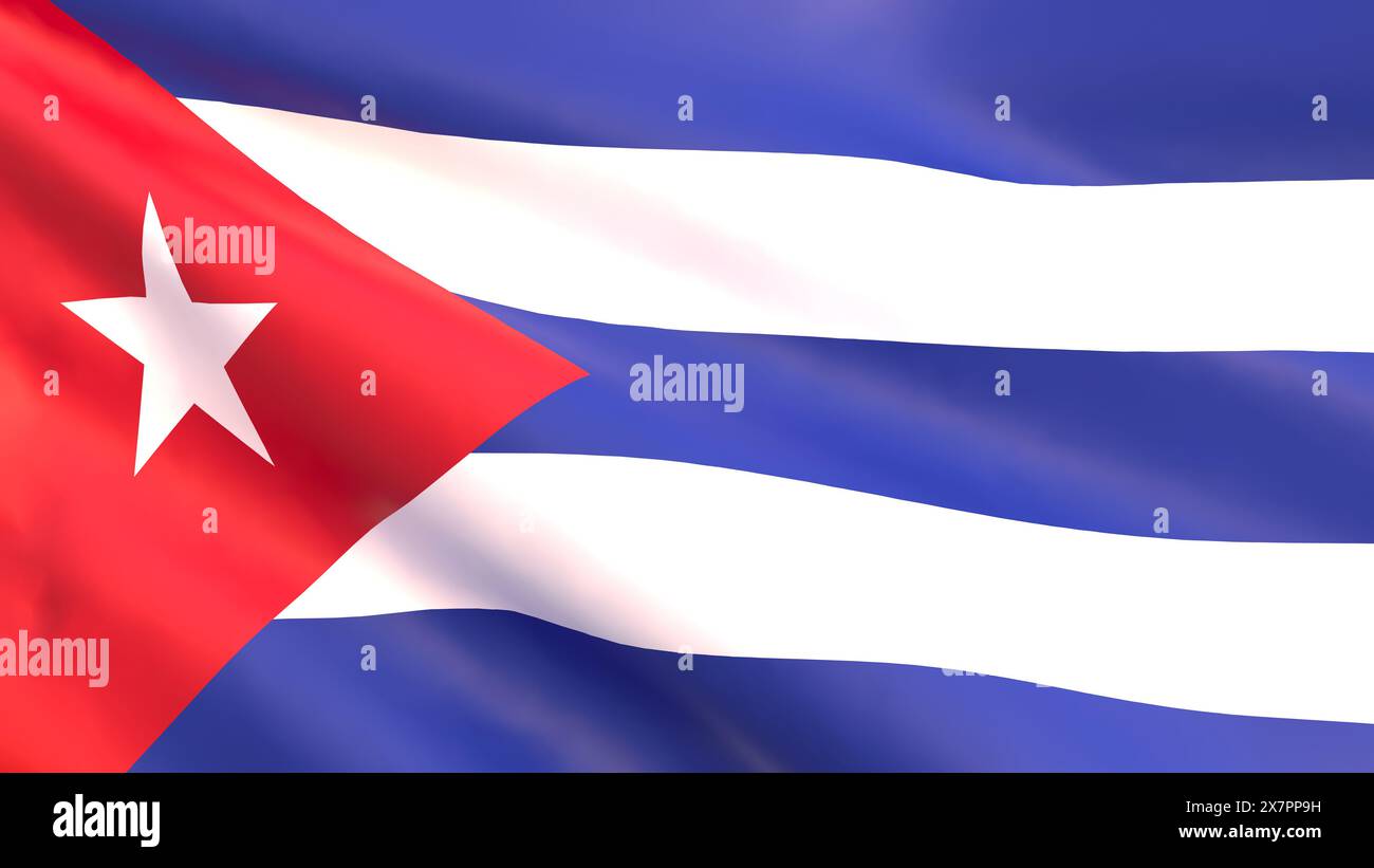3D render - le drapeau national de Cuba flottant dans le vent. Banque D'Images