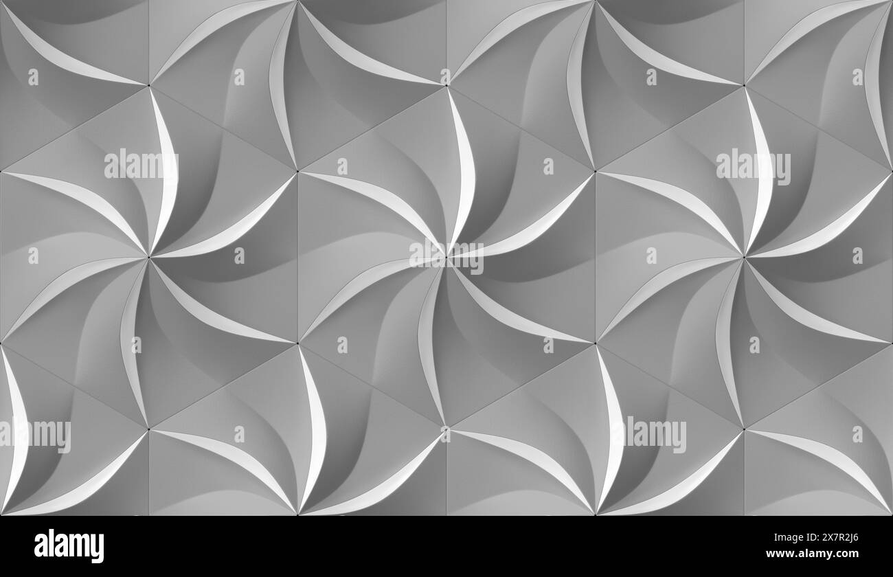 Hexagones gris stylisés sous la forme de modules décoratifs convexes ressemblant à des fleurs. Image de haute qualité pour l'impression 300dpi Banque D'Images