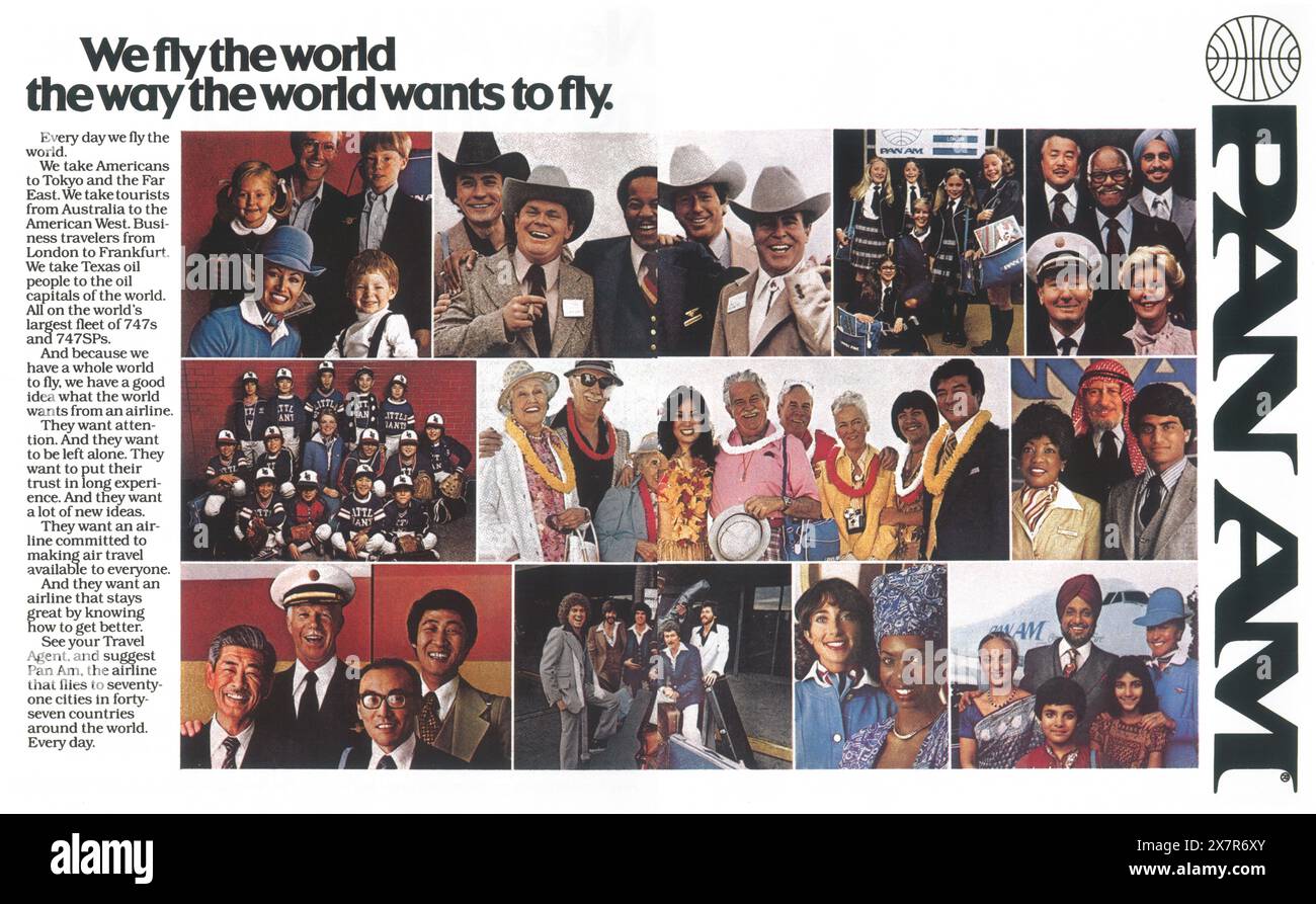 1979 Pan Am Airlines ad - 'nous volons le monde comme le rorld veut voler.' Banque D'Images