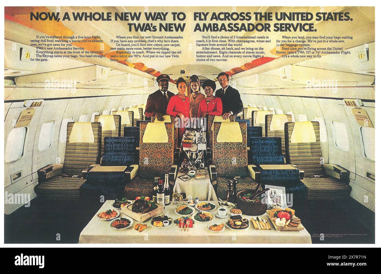 1970 TWA TRANS World Airlines Airlines annonce - 707 ou 747 Ambassador service Banque D'Images