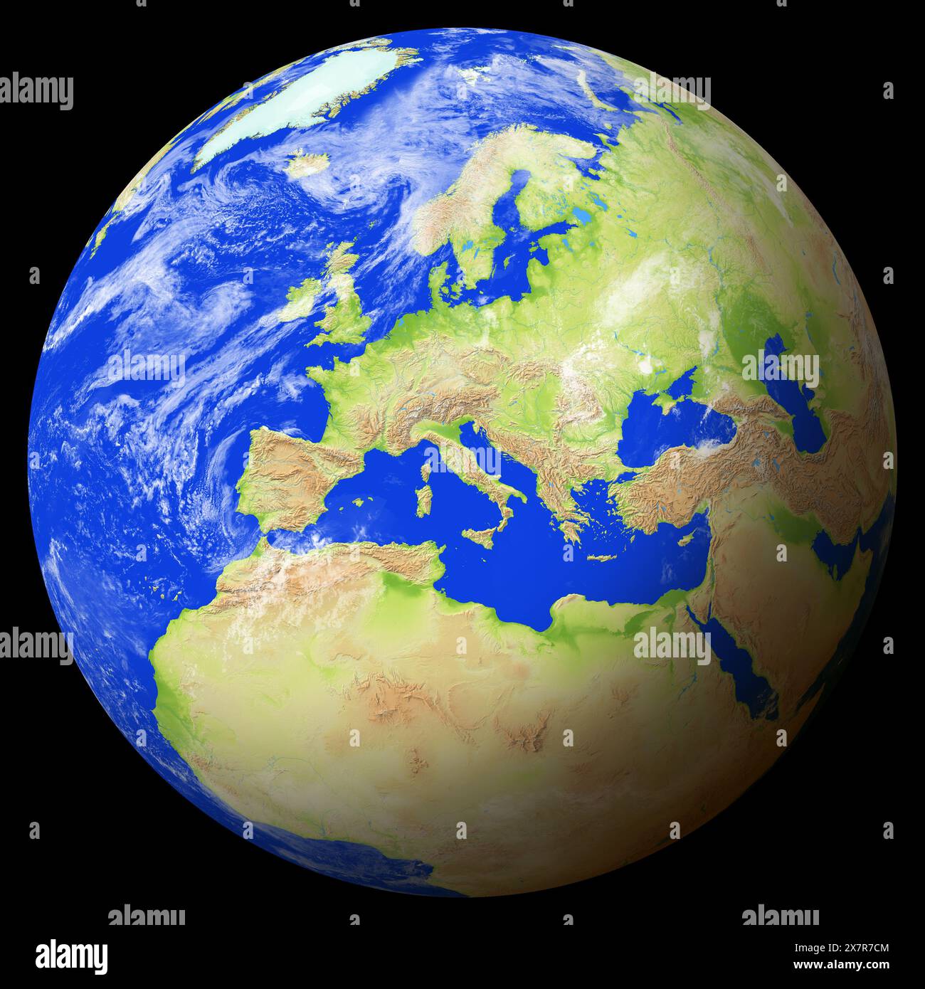 Vue de la terre depuis l'espace montrant l'Italie au centre de l'image. Banque D'Images