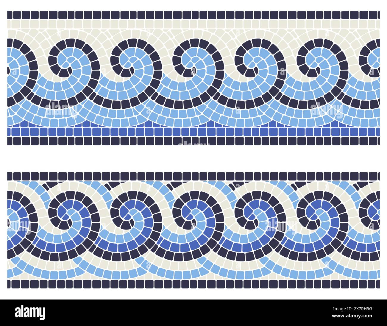 Frontière en mosaïque sans couture avec des vagues de mer dans le style portugais, carrelage décoratif avec ornement grec bouclé, vecteur Illustration de Vecteur