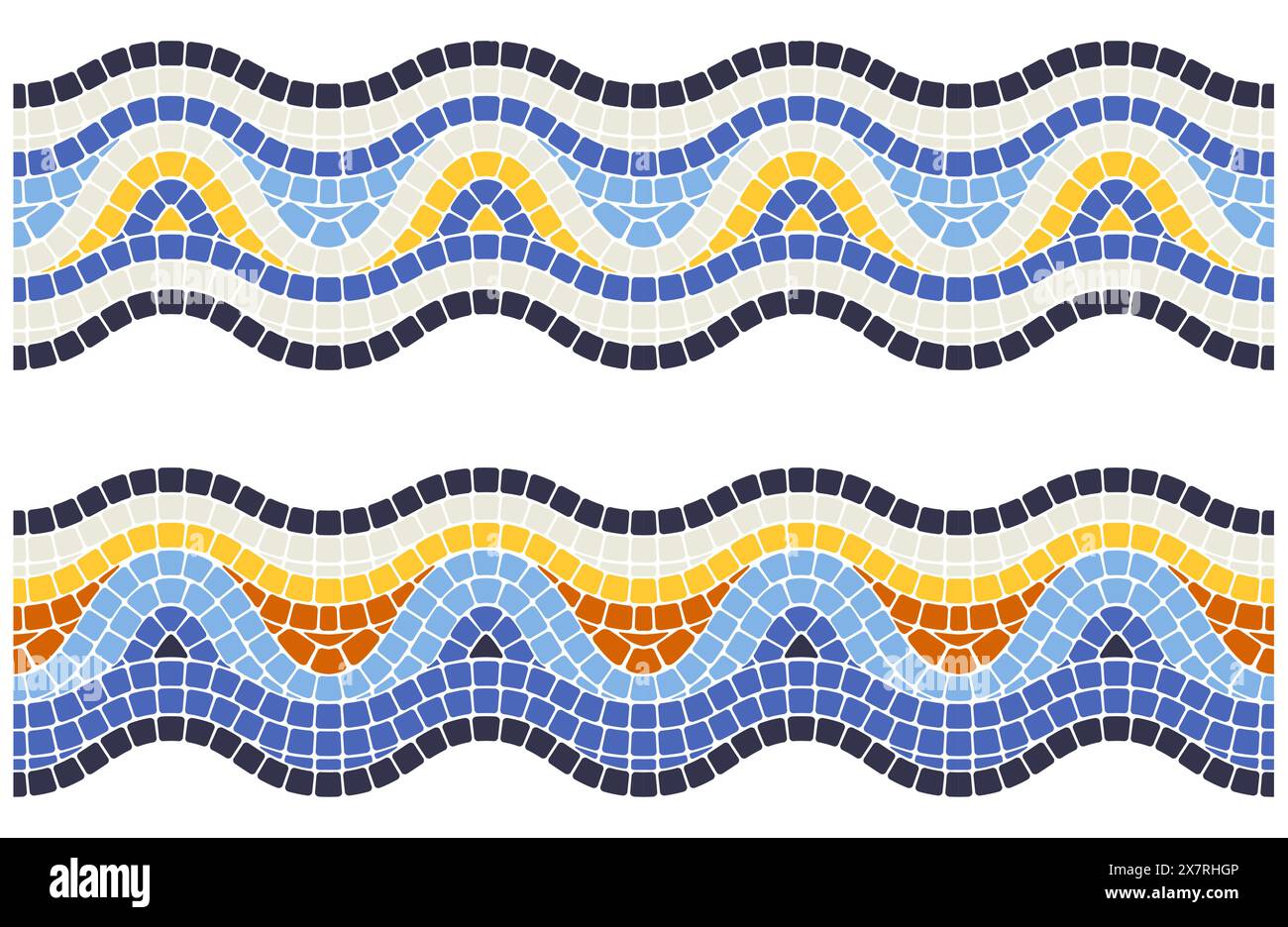 Ornement mosaïque ondulée, frontière sans couture avec motif dans le style portugais, tessellation de vagues, vecteur Illustration de Vecteur