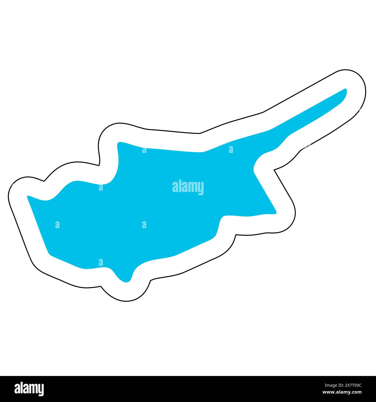 Silhouette de pays chypriote. Carte détaillée élevée. Autocollant vecteur bleu solide avec contour blanc isolé sur fond blanc. Illustration de Vecteur