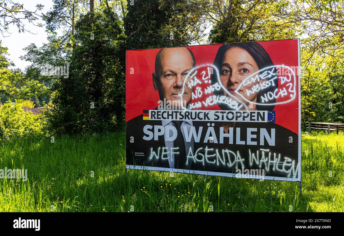 Hohentengen am Hochrhein, Allemagne, 11 mai 2024 : affiche électorale pour les élections européennes du Parti social-démocrate allemand (SPD) avec C. Banque D'Images