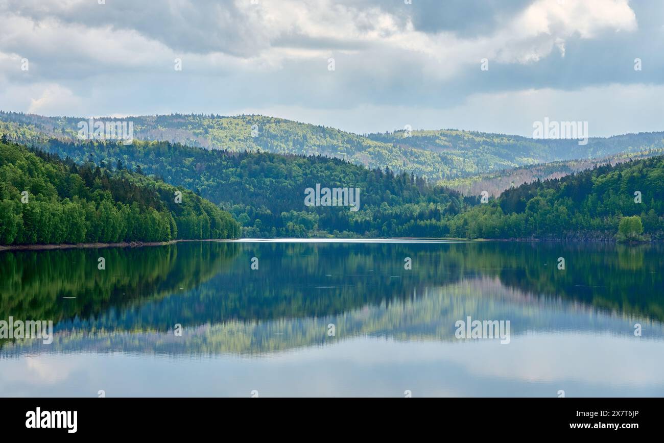 Paysage au barrage d'eau potable de Frauenau dans le parc national de la forêt bavaroise près de Frauenau, Bayerischer Wald, Banque D'Images