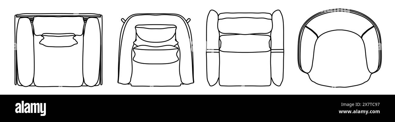 Concept ou ensemble conceptuel ou collection de fauteuils de différentes perspectives isolés sur blanc. 3d illustration comme métahor pour l'architecture et Banque D'Images