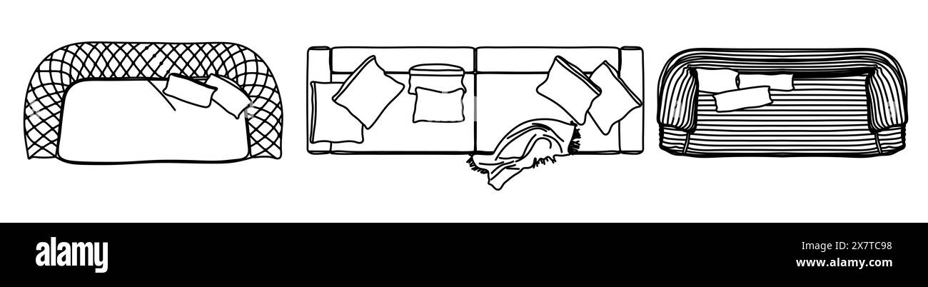 Concept ou ensemble conceptuel ou collection de canapés causeuses de différentes perspectives sur blanc. 3d illustration en tant que métahor pour l'architecture et dans Banque D'Images