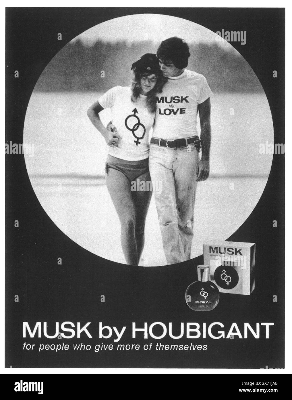 1974 huile de MUSC parfum cologne par Houbigant pour femme et homme ad Banque D'Images