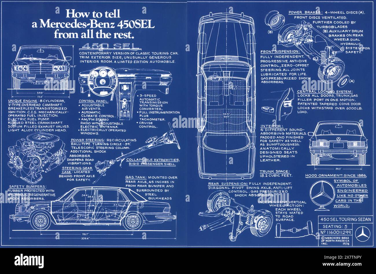 1976 Mercedes-Benz 450SEL berline 4 portes schéma directeur annonce Banque D'Images