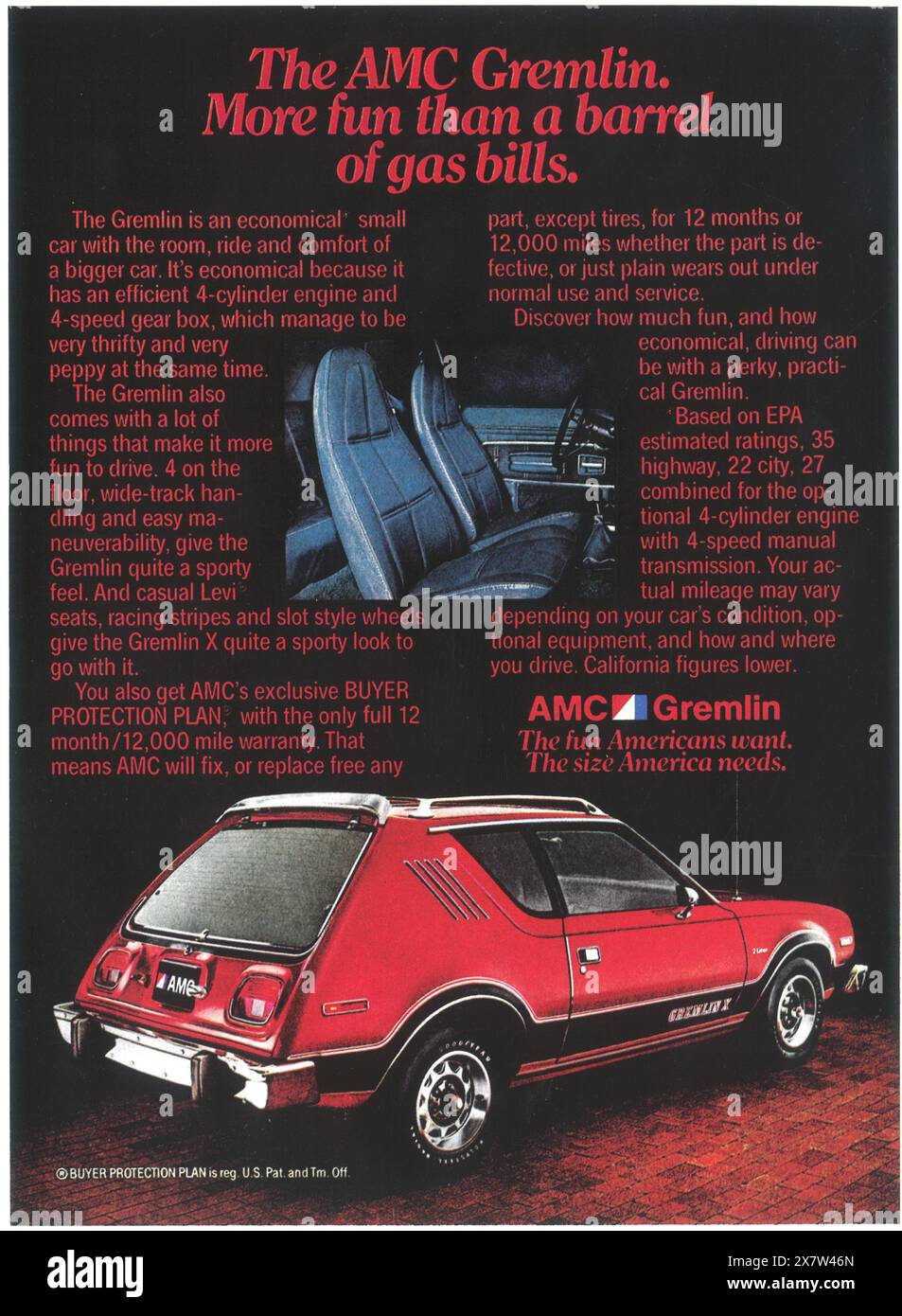 Annonce Gremlin d'AMC 1978 - plus amusant que les factures d'essence Banque D'Images
