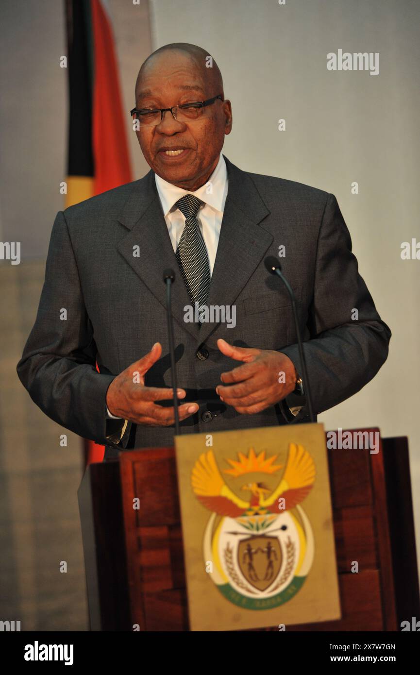 5 mai 2011 - le président Jacob Zuma prononce une conférence de presse au Parlement du Cap. Crédit photo : Eric miller / african.Pictures Banque D'Images