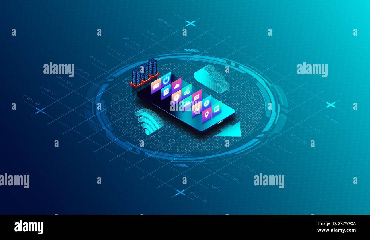 Progressive Web App concept - PWA - logiciel d'application fourni par le Web et destiné à fonctionner sur n'importe quelle plate-forme - illustration 3D. Banque D'Images