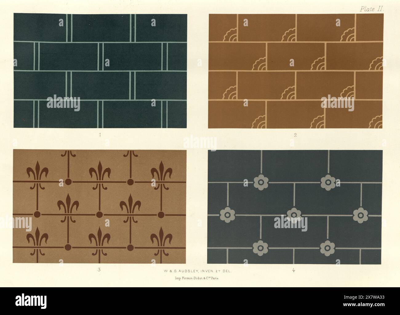Motifs dans l'obscurité, art décoratif victorien et design, gravure, décoration polychromatique dans le style médiéval, W & G Audsley, planche 2 Banque D'Images