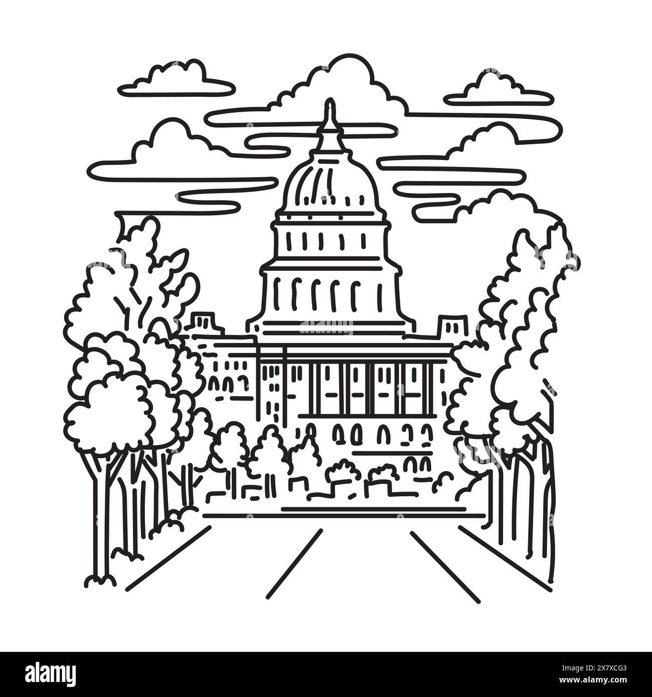 Illustration mono-ligne du bâtiment du Capitole des États-Unis à Washington DC aux États-Unis fait dans le style de la ligne d'art monoline. Illustration de Vecteur