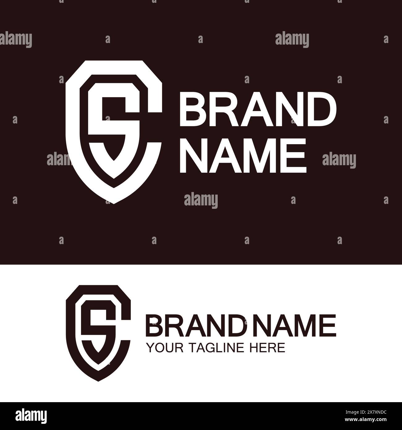 Logo CS ou logo SC. Logo monogramme lettre créative CS ou SC en forme de bouclier. Illustration de Vecteur