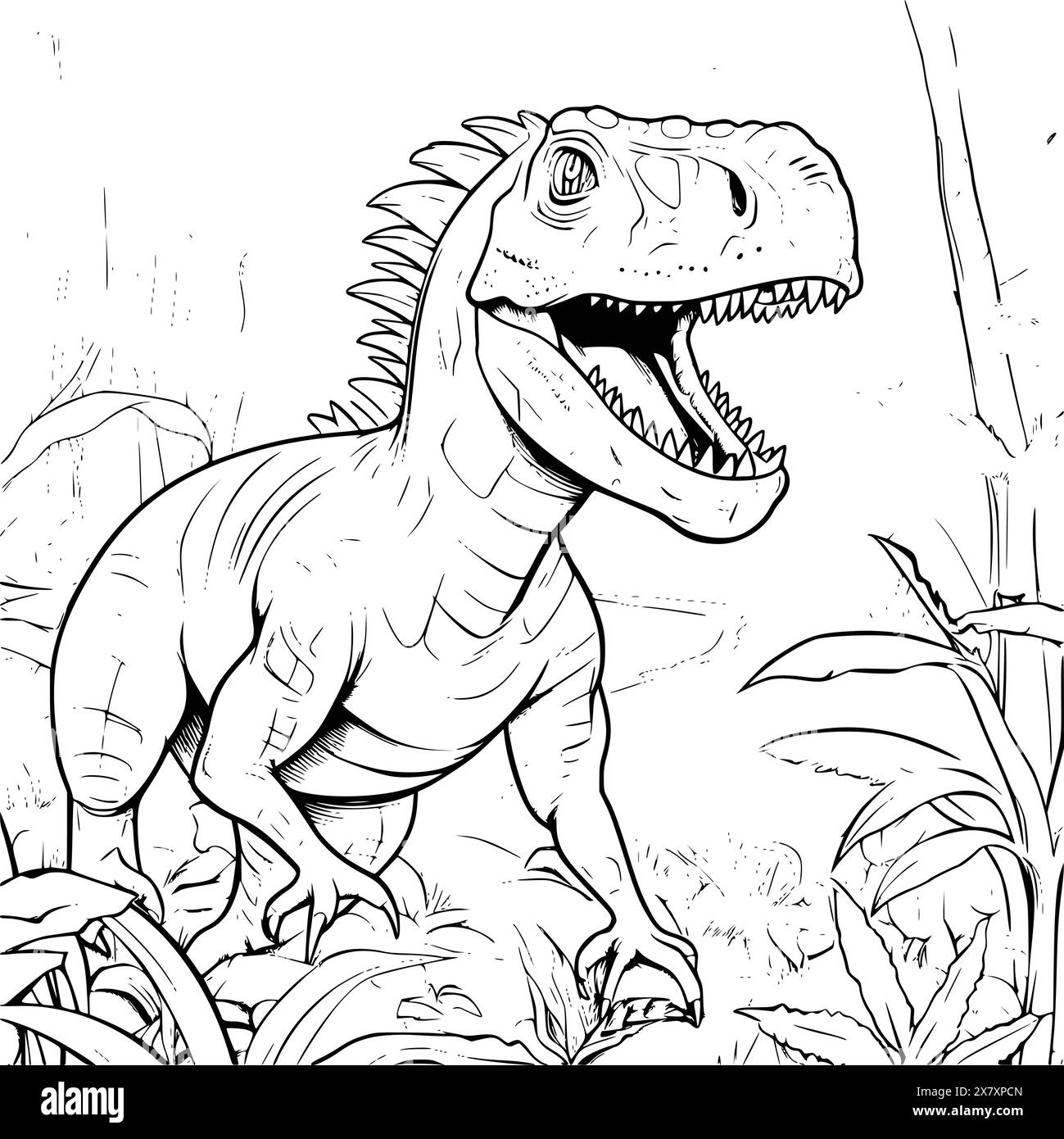 Dinosaure dans Une page de coloriage de la jungle pour les enfants Illustration de Vecteur