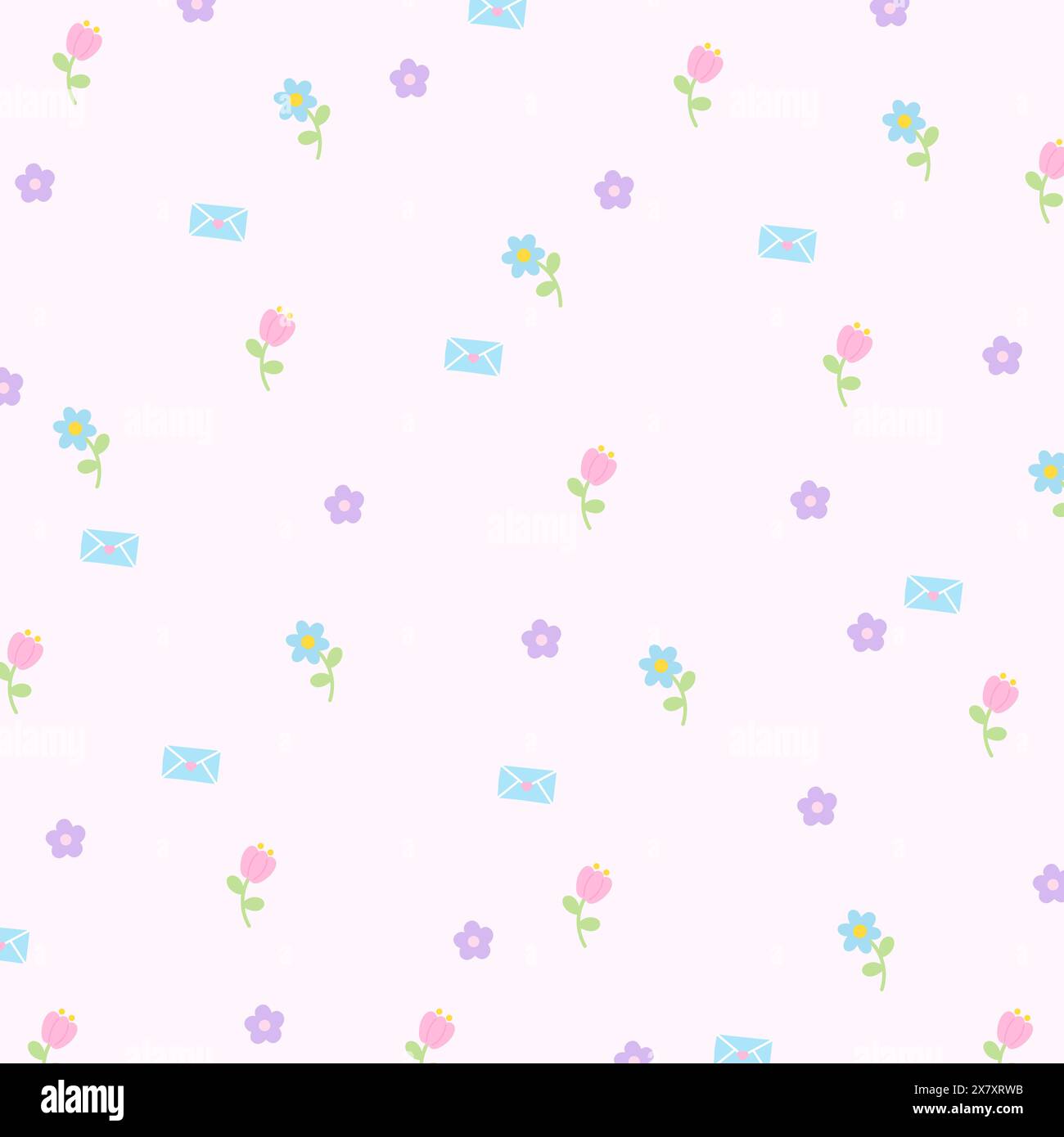 Illustration de fleurs et motif de lettre d'amour pour fond, carte, impression florale, motif girly, tissu d'enfant, emballage cadeau, emballage, tissu, papier peint Illustration de Vecteur