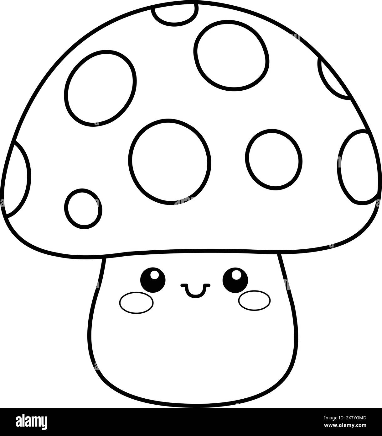 Personnage de champignon souriant esquissé dans un style kawaii, vectoriel illustration de ligne à colorier. Illustration de Vecteur