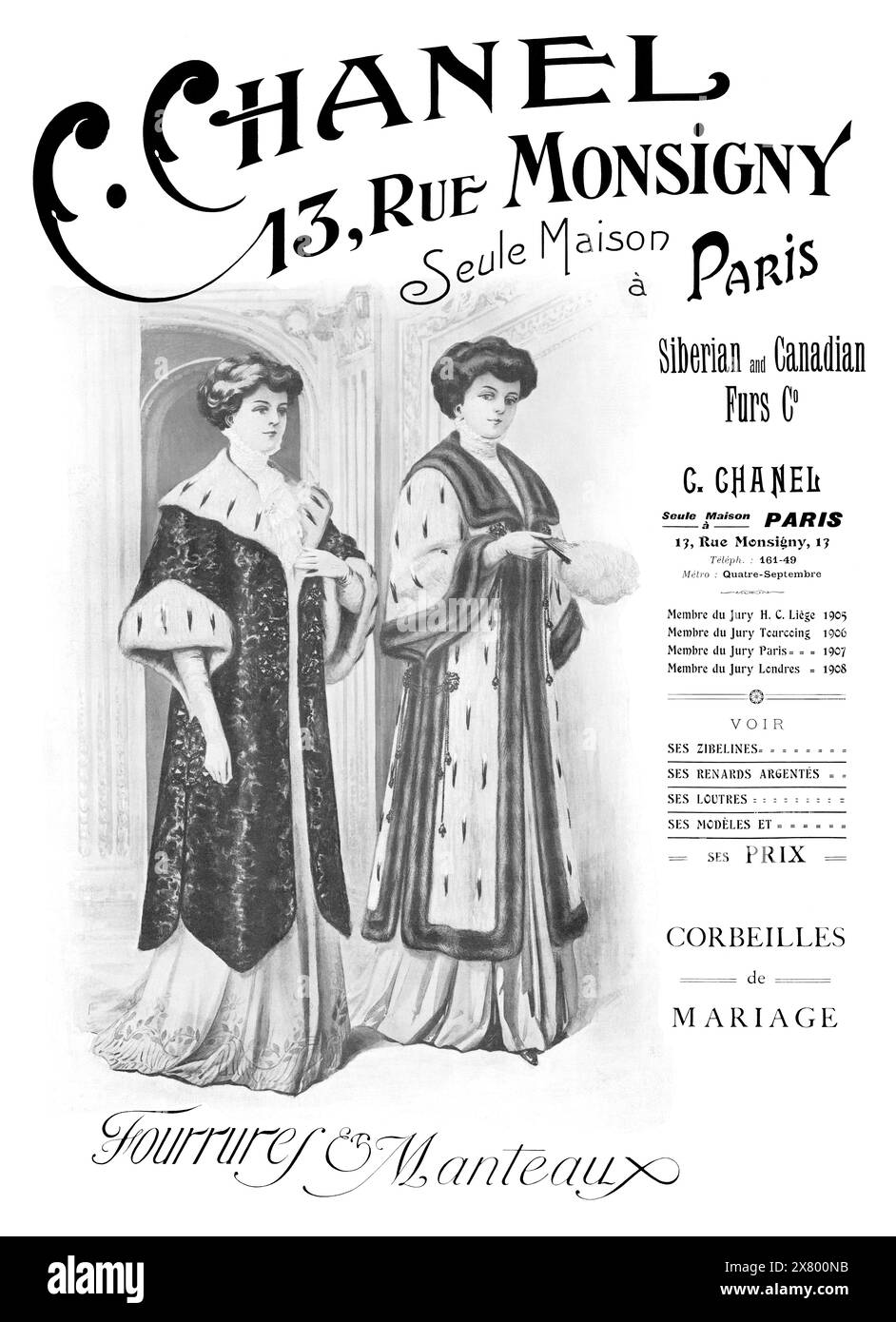 1909 publicité française pour C. Chanel mode fourrure. Banque D'Images