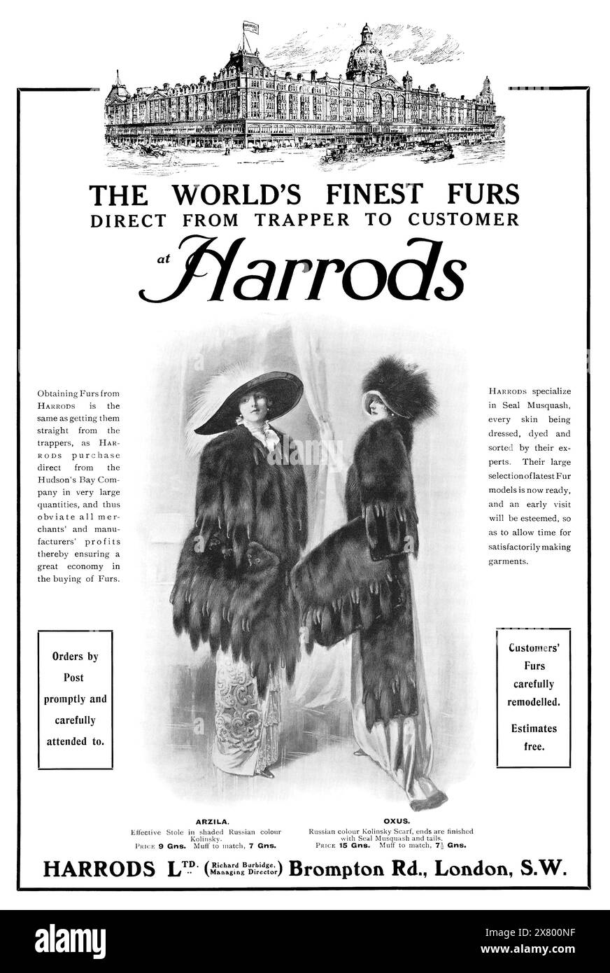 1912 publicité de mode britannique pour le département Harrods fur. Banque D'Images