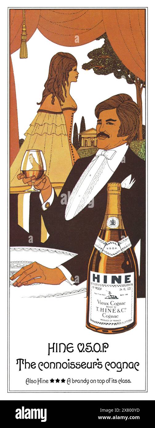 1971 publicité britannique pour le cognac Hine de T. Hine & Co. Banque D'Images