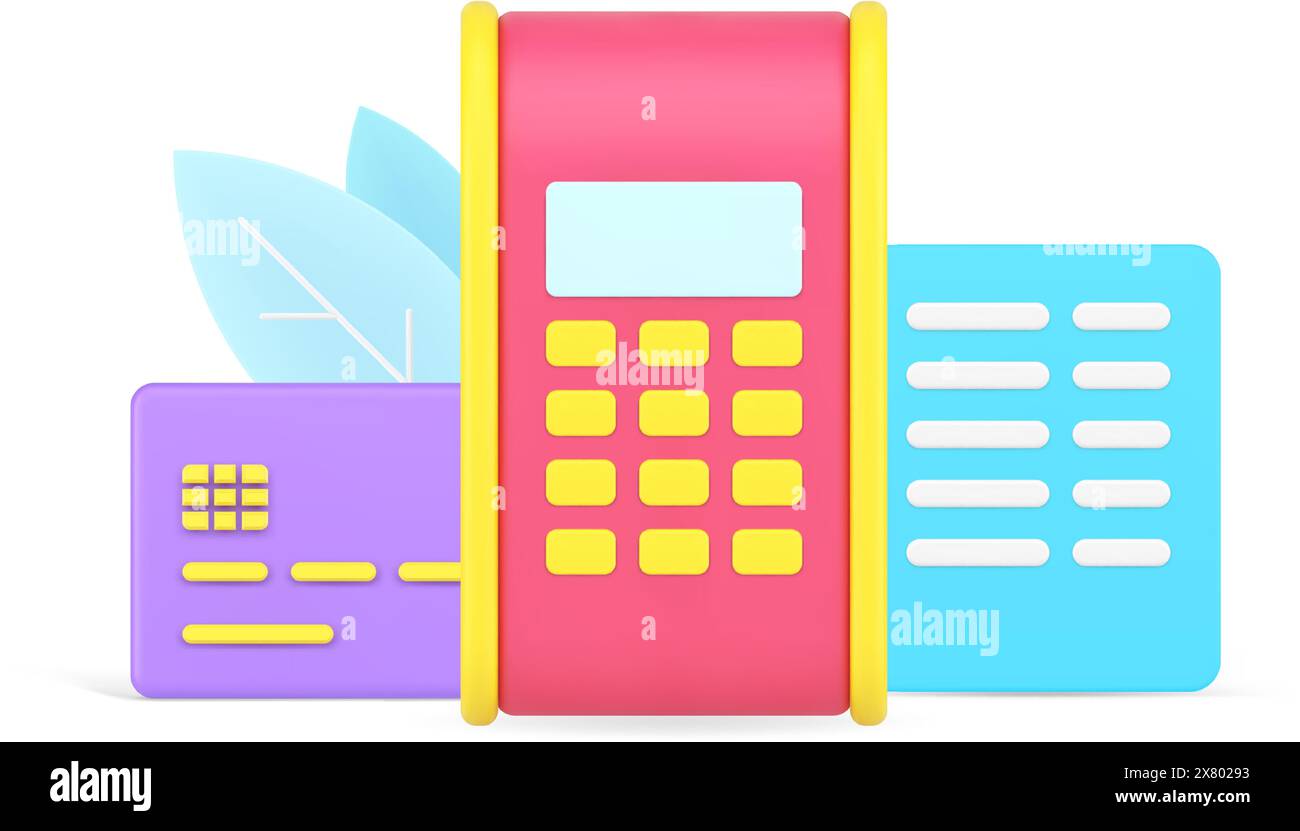 Terminal POS pour le commerce électronique en ligne sans contact epayment avec carte de crédit et document d'accord papier 3d icône illustration vectorielle isométrique. Paiement à Illustration de Vecteur