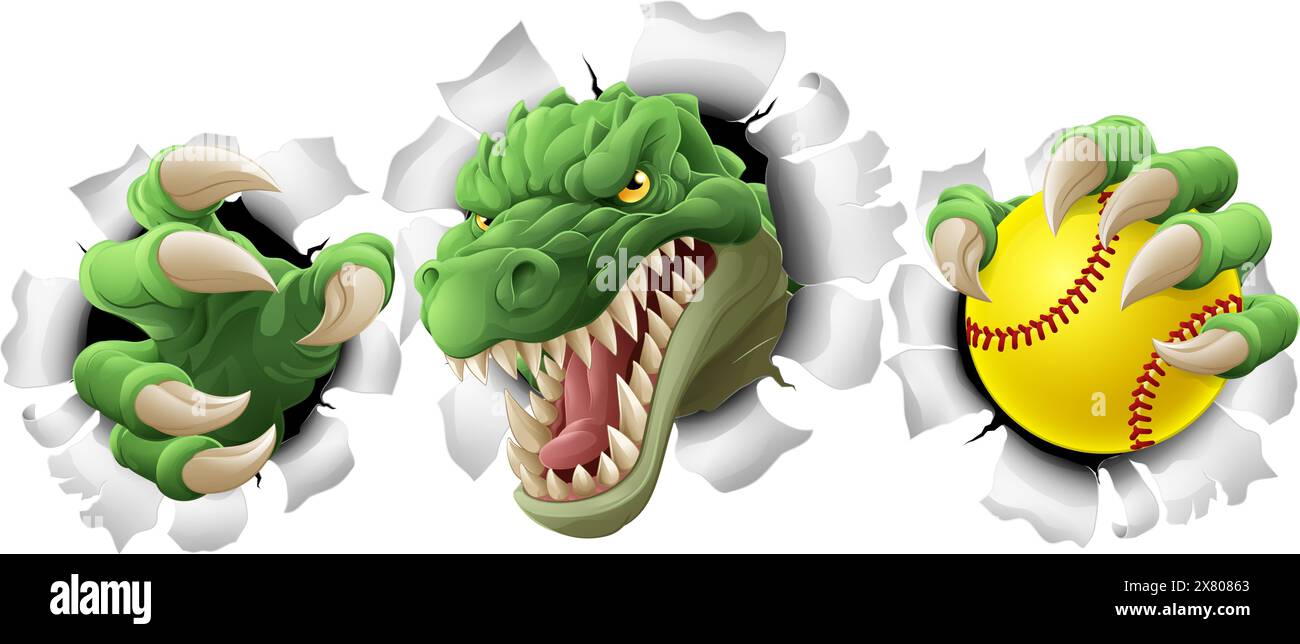 Mascotte de sport crocodile crocodile alligator Dinosaur Softball Illustration de Vecteur