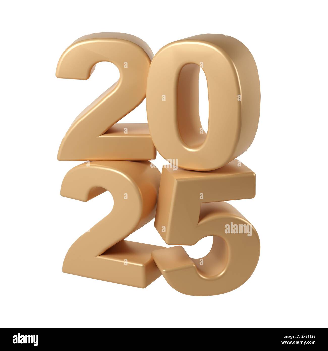 Bonne année 2025 avec des chiffres 3D brillants. Motif de célébration doré des fêtes. Illustration d'élément premium pour affiche, bannière, calendrier et voiture de voeux Banque D'Images