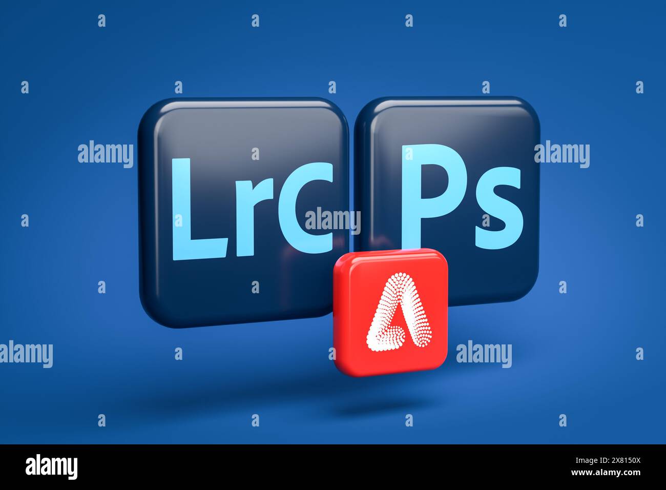 Concept : Adobe Photoshop et Adobe Lightroom Classic intègrent de plus en plus de fonctionnalité Firefly IA. Logos d'Adobe Photoshop et Lightroom CLA Banque D'Images