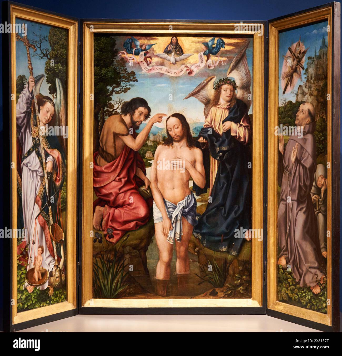 Mestre de Frankfurt, Triptyque du baptême du Christ, 1500-1520, Musée National d’Art Catalan, Museu Nacional d’Art de Catalunya, MNAC, Barcelone, Banque D'Images