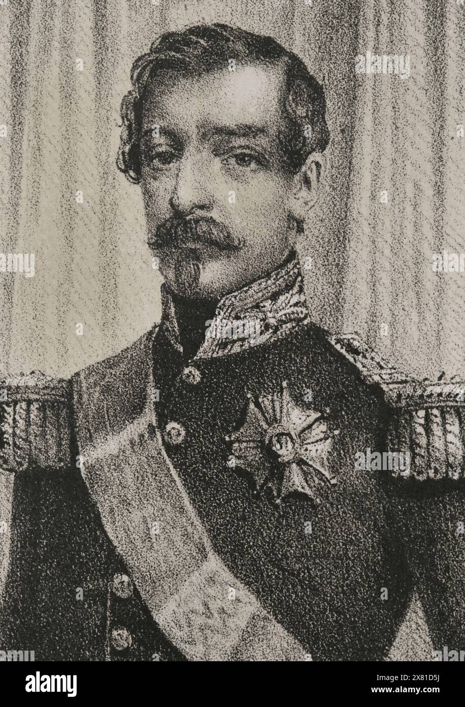 Napoléon III (1808-1873) Président de la seconde République française (1848-1852) et plus tard Empereur des Français (1852-1870). Portrait. Dessin de C. Legrand. Lithographie de J. Donón. Détail. Reyes Contemporáneos (Rois contemporains). Volume III publié à Madrid, 1854. Banque D'Images