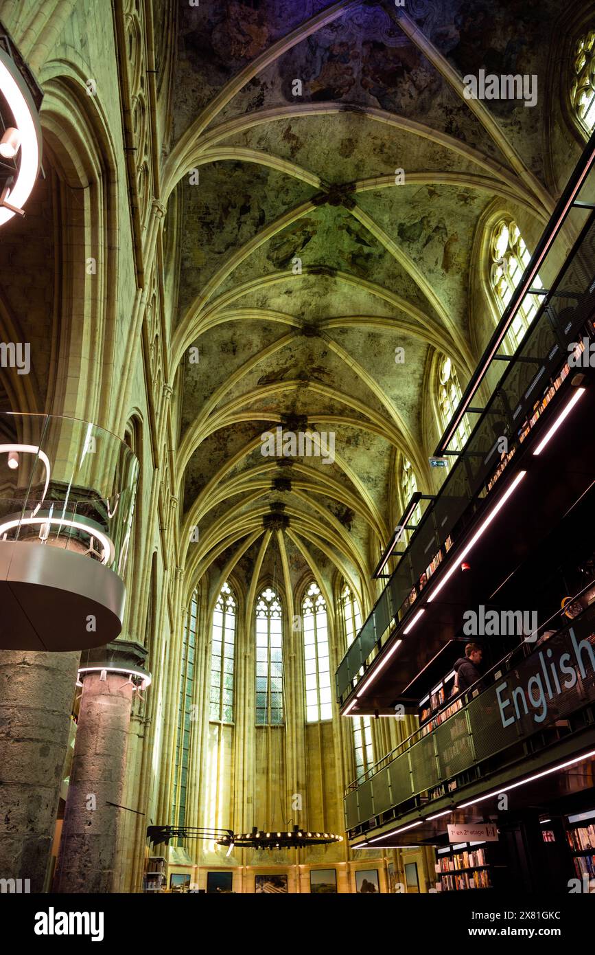 Plafond voûté gothique maintenant une librairie à Maastricht, pays-Bas. Banque D'Images