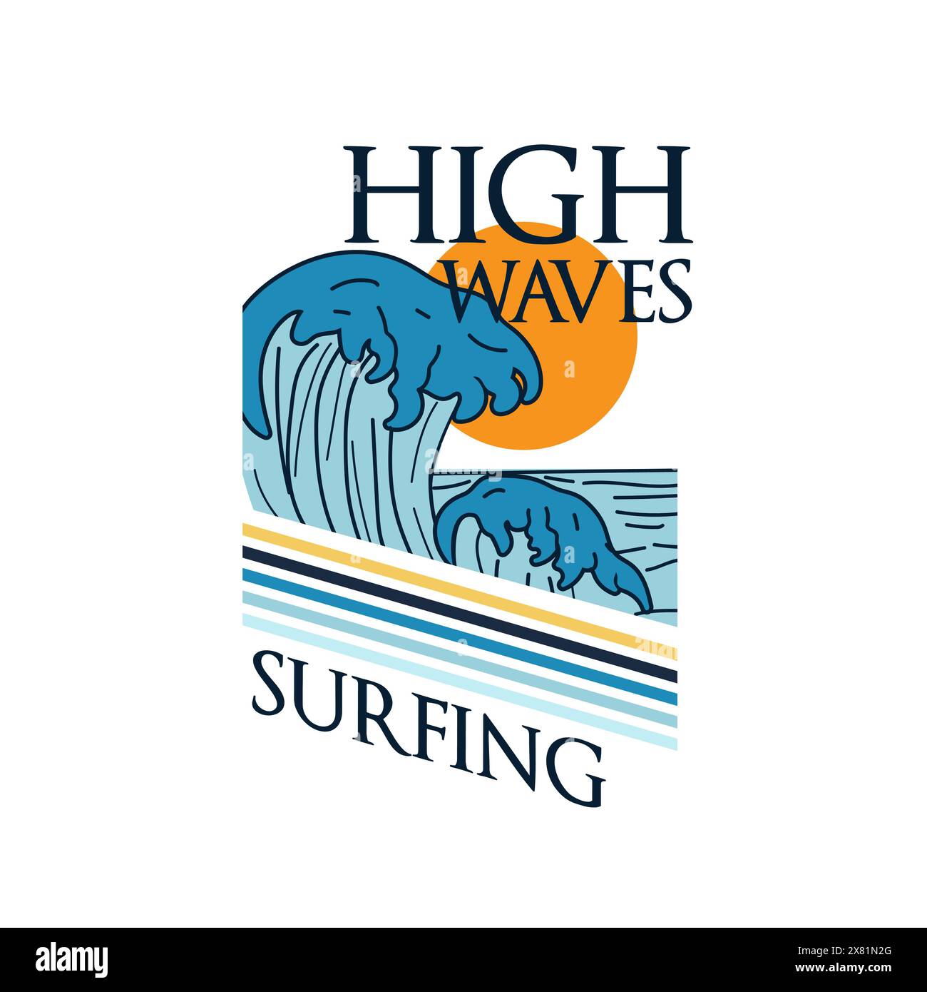 High Waves surf plage d'été typographie affiche coucher de soleil Illustration de Vecteur