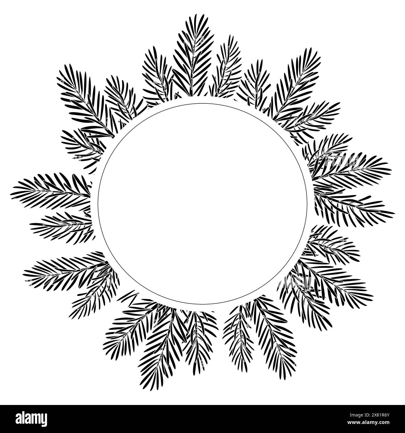 Silhouette d'arbre de Noël cadre rond pour cartes de voeux félicitations pour la nouvelle année, joyeux noël. Arche de Noël, sapin à feuilles persistantes. Style plat dessiné à la main isolé sur blanc. Illustration vectorielle Illustration de Vecteur