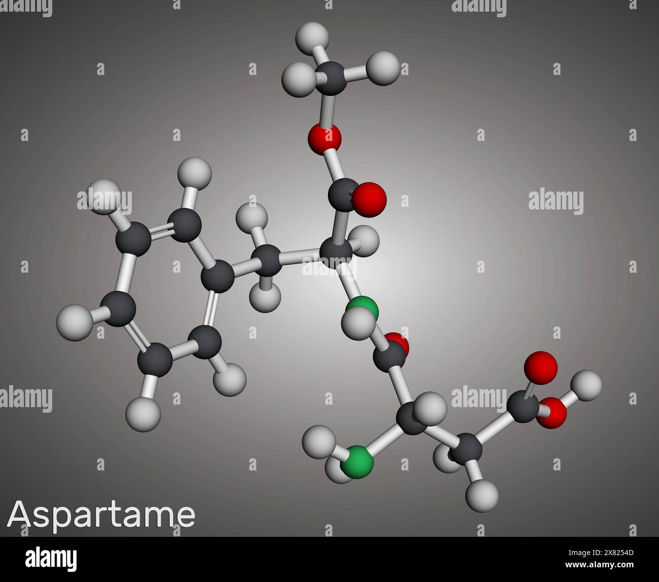 Aspartame, APM, molécule. Substitut de sucre et E951. Modèle moléculaire. Rendu 3D. Illustration Banque D'Images
