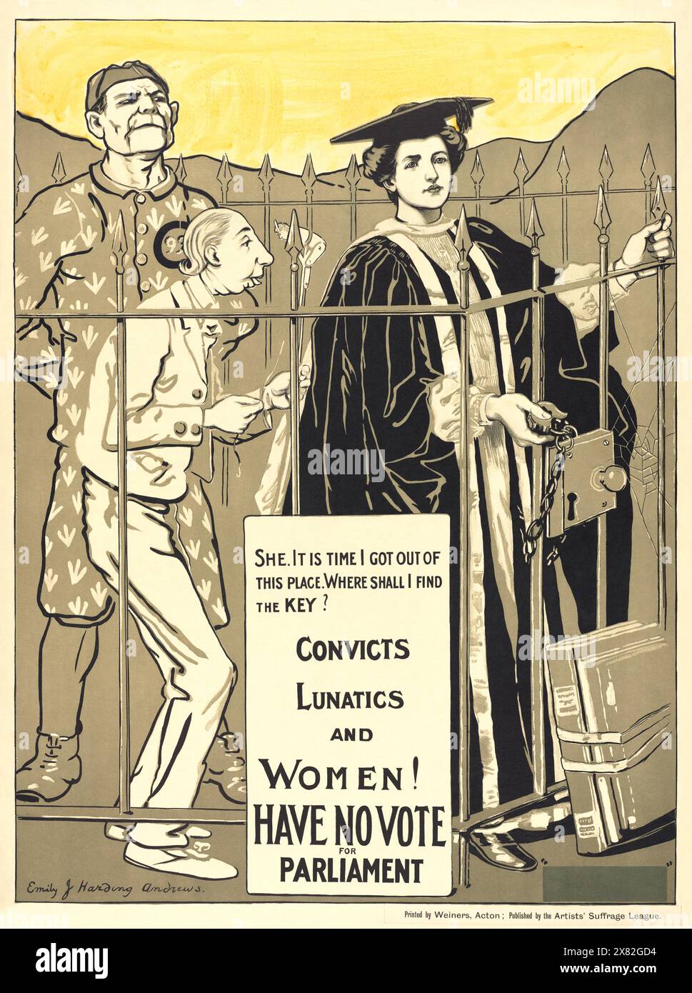 Emily Jane Harding Andrews - (artiste britannique, illustratrice et suffragette a été membre de la Ligue du suffrage des artistes) - les femmes n'ont pas de vote - 1908 Banque D'Images