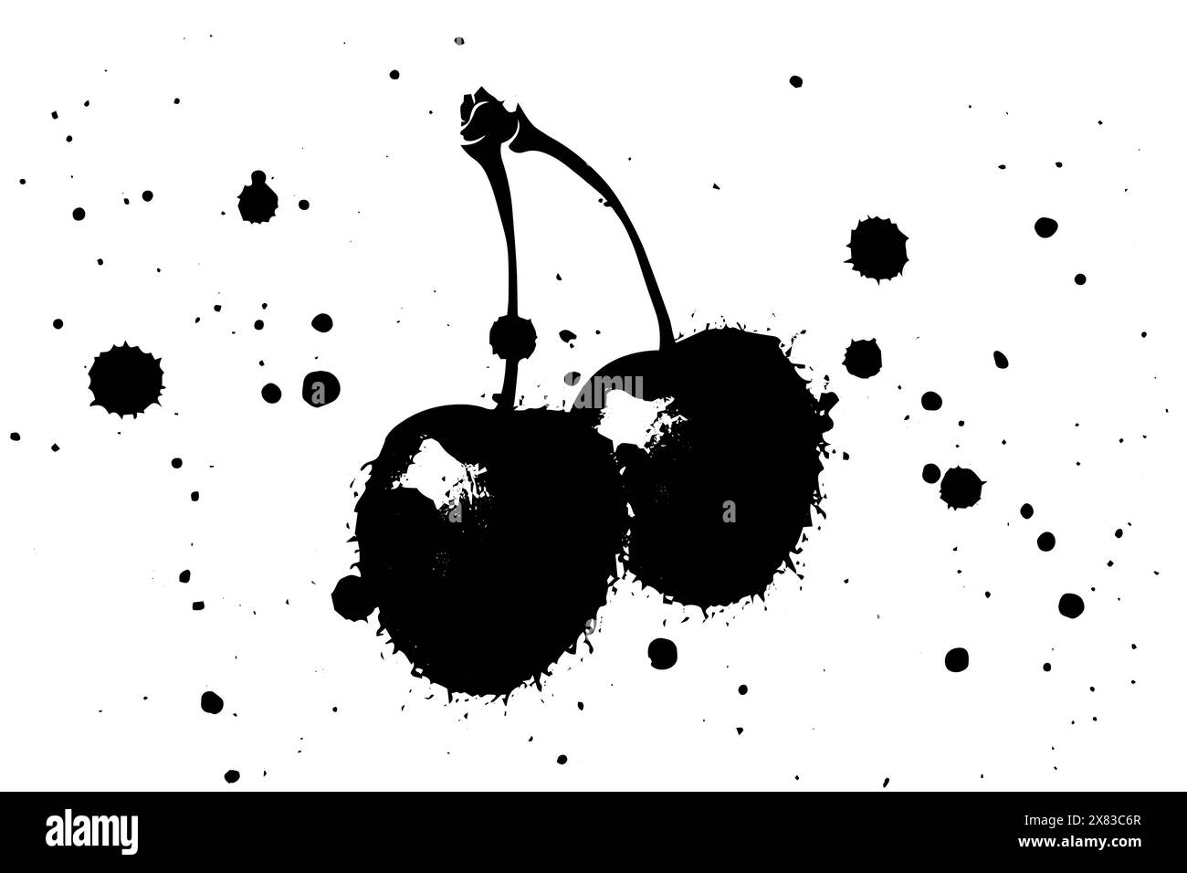 Vintage Sketch Vector : Cherry fruit Graffiti avec BlackBerry Silhouette et branche dessinée à la main. Illustration de Vecteur