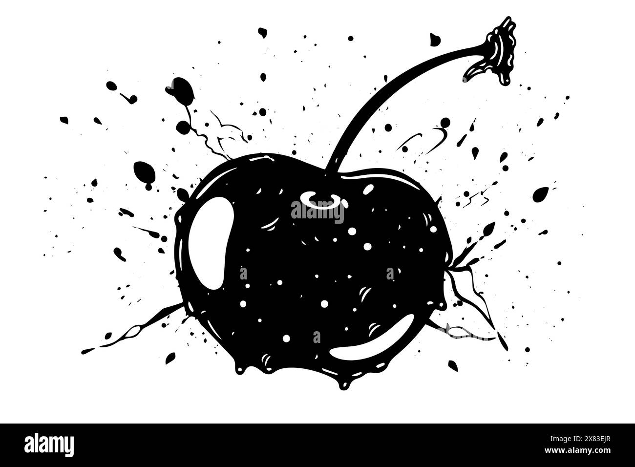Vintage Sketch Vector : Cherry fruit Graffiti avec BlackBerry Silhouette et branche dessinée à la main. Illustration de Vecteur