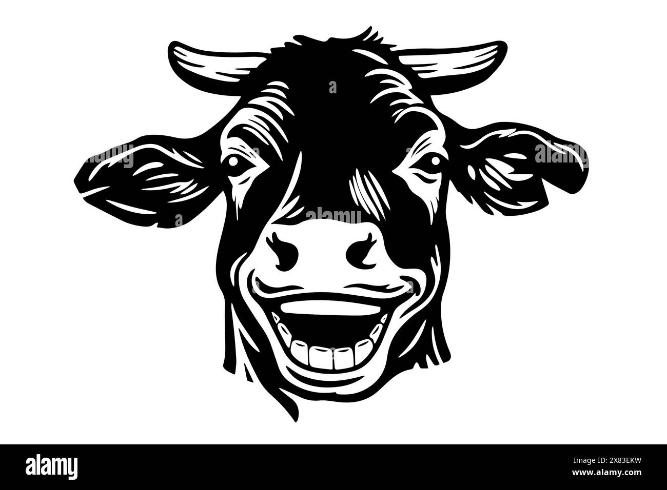 Happy Holstein : Smiling Cow Head logo dans l'illustration vectorielle de style vintage. Illustration de Vecteur