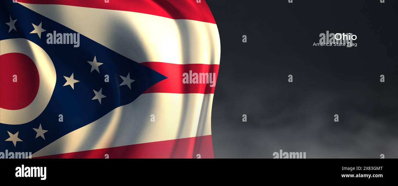 Drapeau de l'État de l'Ohio. Drapeau de l'État américain sur un fond sombre. Banque D'Images