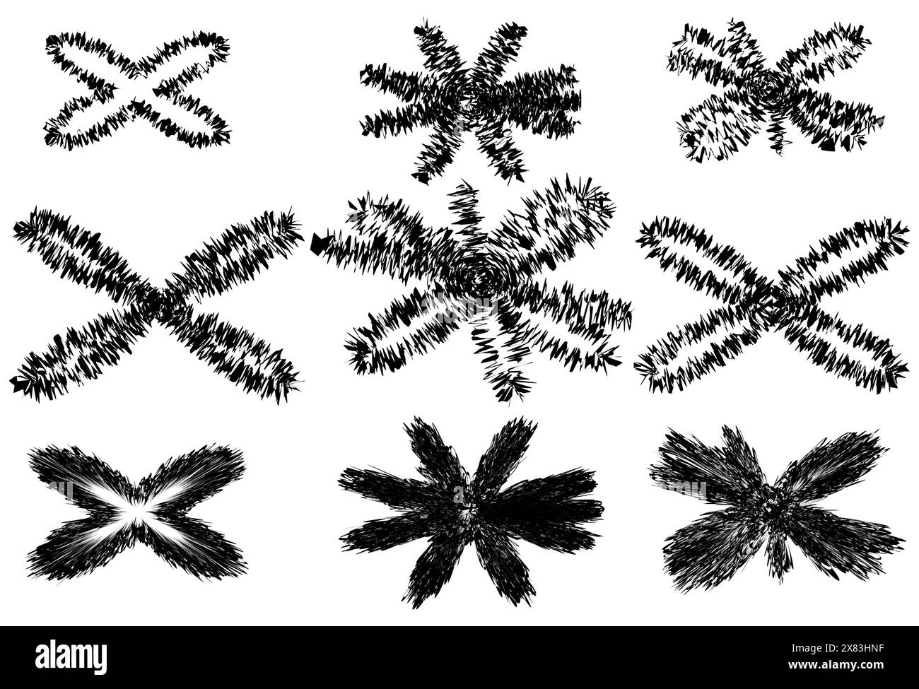 Roughen dessiné à la main infographie différentes formes de ligne choisie Griffonnages pour les œuvres d'art. Illustration de Vecteur