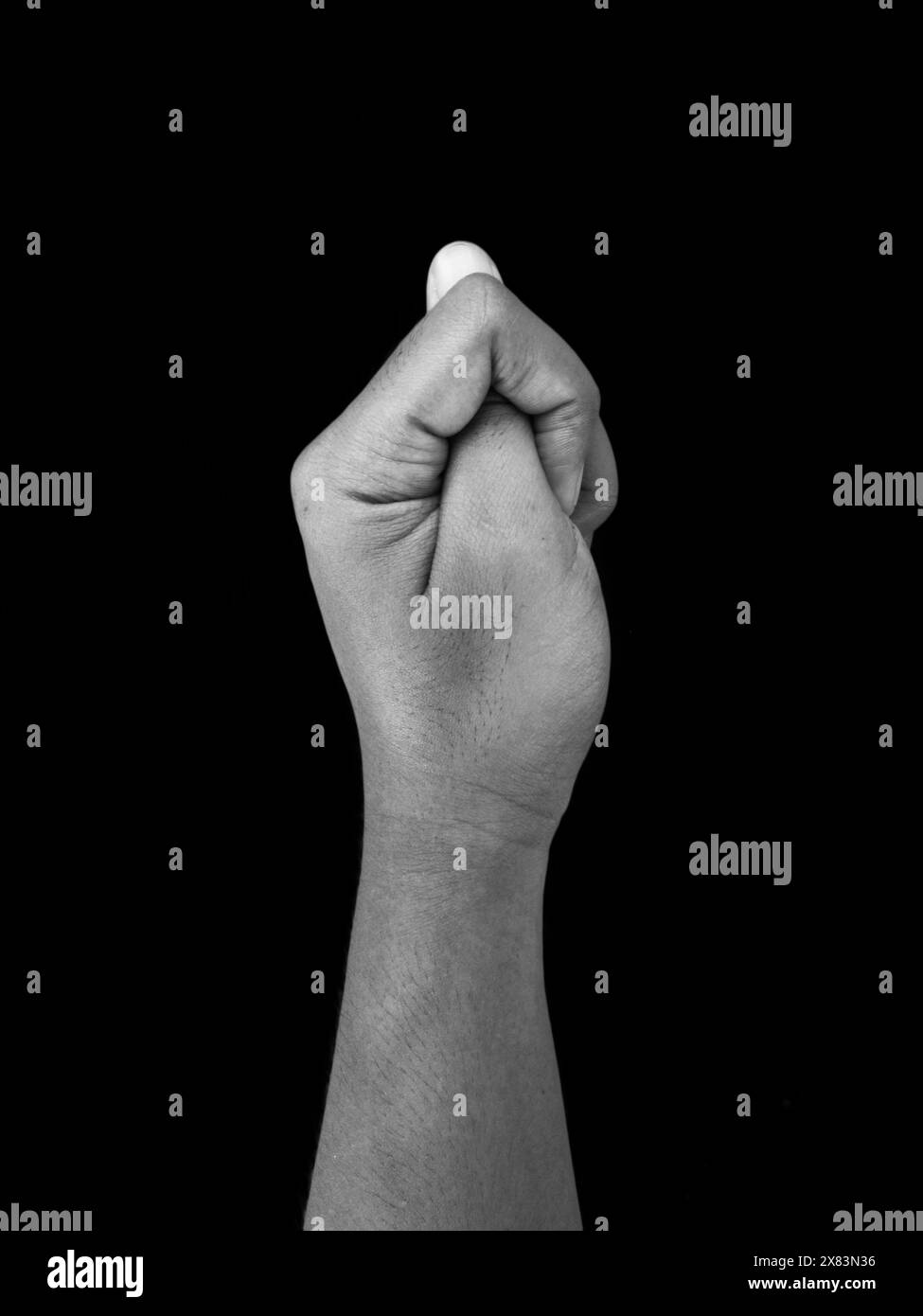 Fig signe geste de main, photographie noir et blanc Banque D'Images