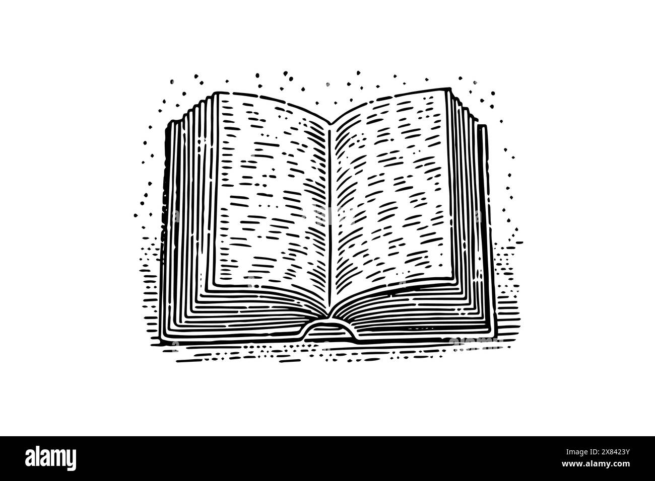 Livre ouvert vintage : illustration de croquis gravés d'une Bible antique ou d'un cahier, symbolisant l'éducation et la connaissance. Illustration de Vecteur