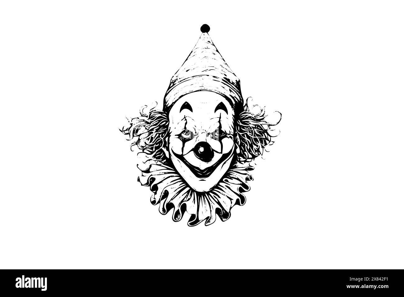 Tête de clown effrayant esquisse à l'encre dessinée à la main. Illustration vectorielle de style gravé. Illustration de Vecteur